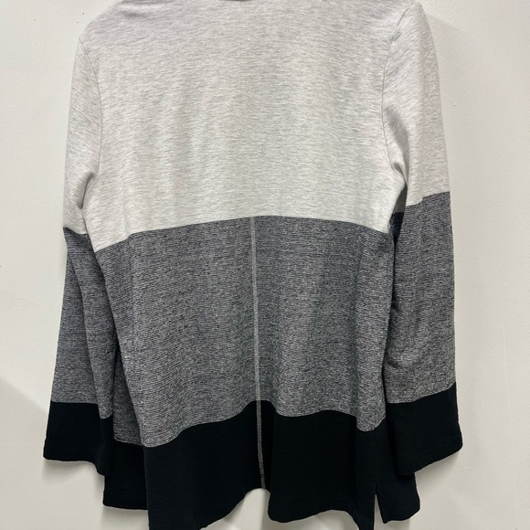 Talbots Open Front Cardigan in Black, Gray, and White Cotton ColorBlock Women L - Picture 2 of 9